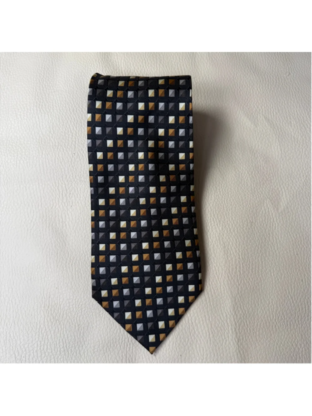 Colours Alexander Julian 100% Silk Tie Black Gold Gray Geometric Mens Necktie